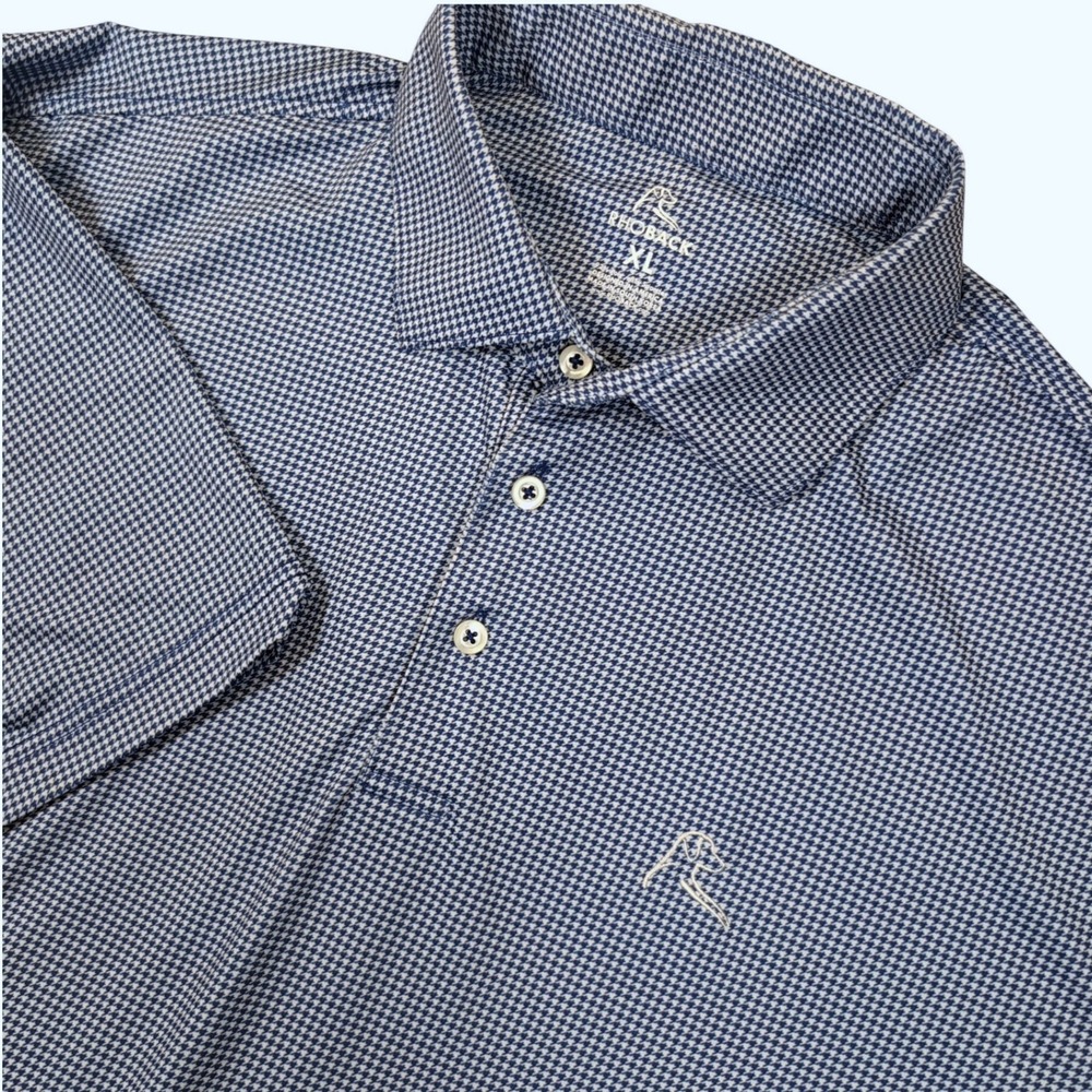 Rhoback Polo Shirt Mens XL Blue Houndstooth Performance Stretch Short Sleeve